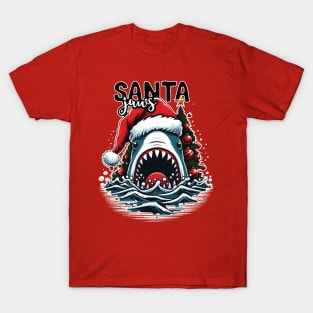 Santa Jaws - Christmas Tree Design T-Shirt